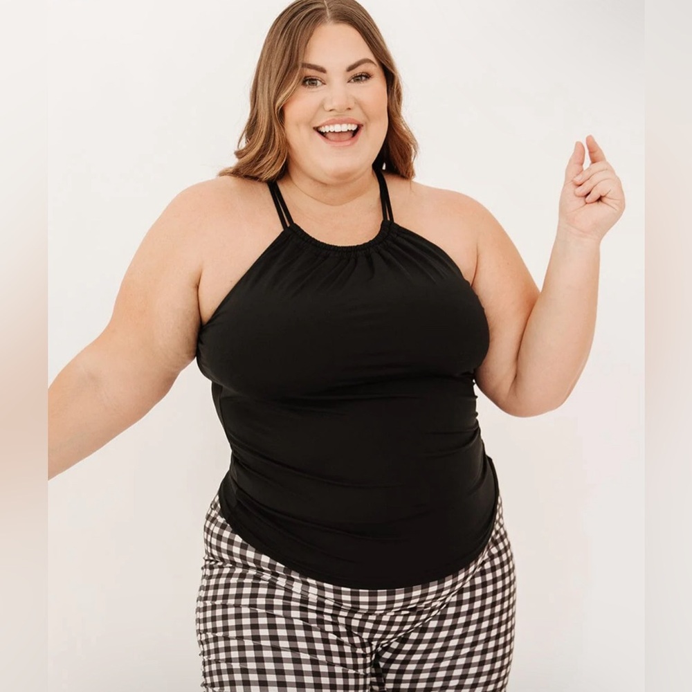 NYT Lime Ricki BLACK DOUBLE-CINCH TANKINI SWIM TOP